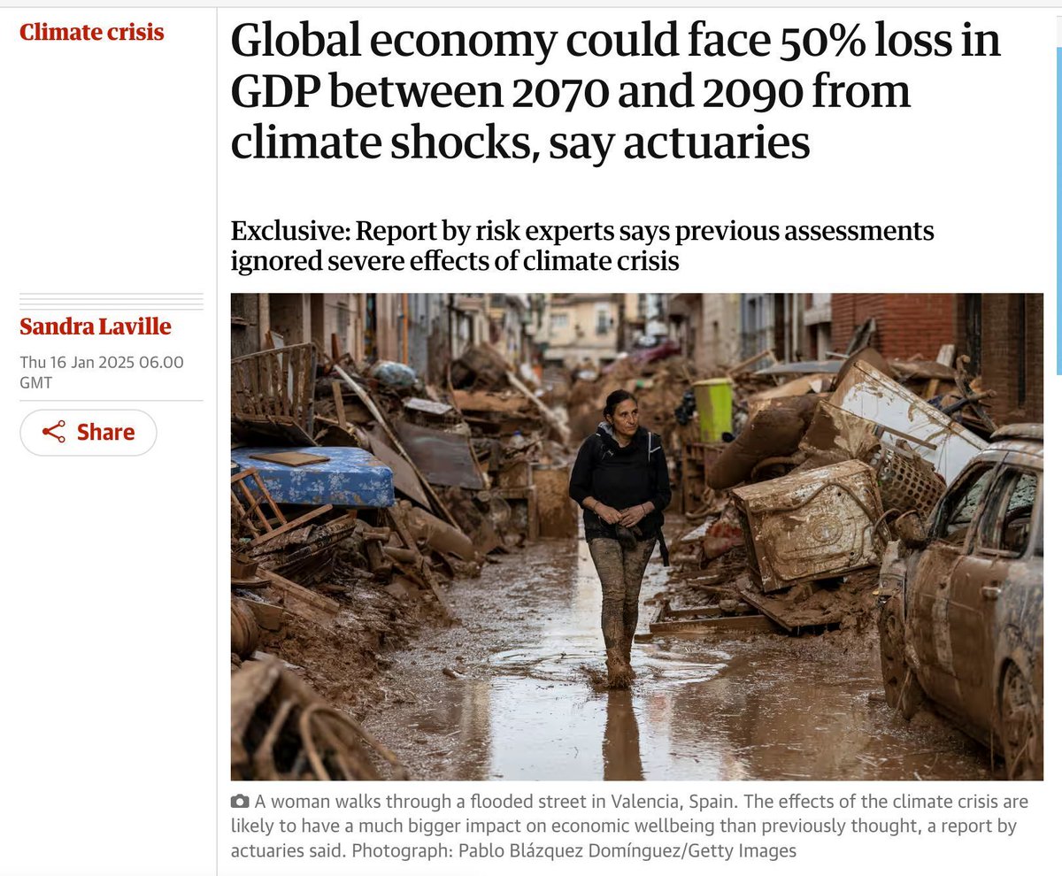 RogerHallamCS21's tweet photo. We are looking at billions of deaths and possible effective extinction this century - that now has to be the main scenario.

"At 3C or more of heating by 2050, there could be more than 4 BILLION DEATHS, significant sociopolitical fragmentation worldwide, failure of states (with resulting rapid, enduring, and significant loss of capital), and extinction events." Guardian.

https://t.co/cvtn67Lvfr