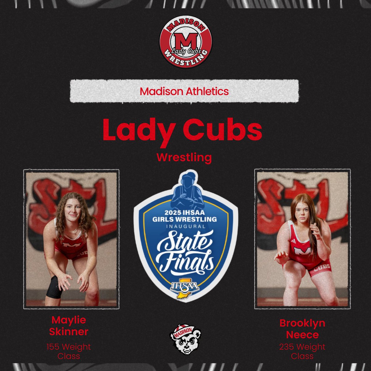 cubsAD's tweet photo. Wishing Maylie Skinner & Brooklyn Neece the Best of Luck in the IHSAA Girls Wrestling State Finals Today!
Wrestling Starts at 9:30am at Corteva Coliseum in Indianapolis.
#CubProud https://t.co/f2XeXQ4p5W