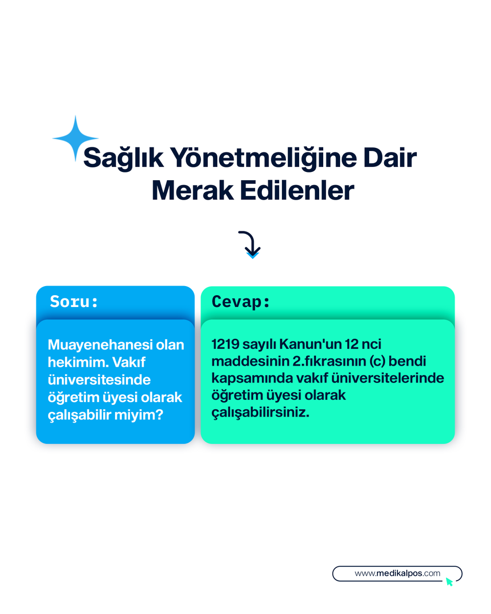 MedikalPos's tweet photo. Muayenehanesi olan hekimler vakıf üniversitesinde öğretim üyesi olarak çalışabilir mi? 1219 sayılı Kanun’un 12. maddesi kapsamında bu mümkün.
#MedikalPos #HekimlerİçinBilgi #SağlıkSektörü #HukukiBilgiler #HekimHakları #MedikalBilgi https://t.co/7bI2wjsJeC
