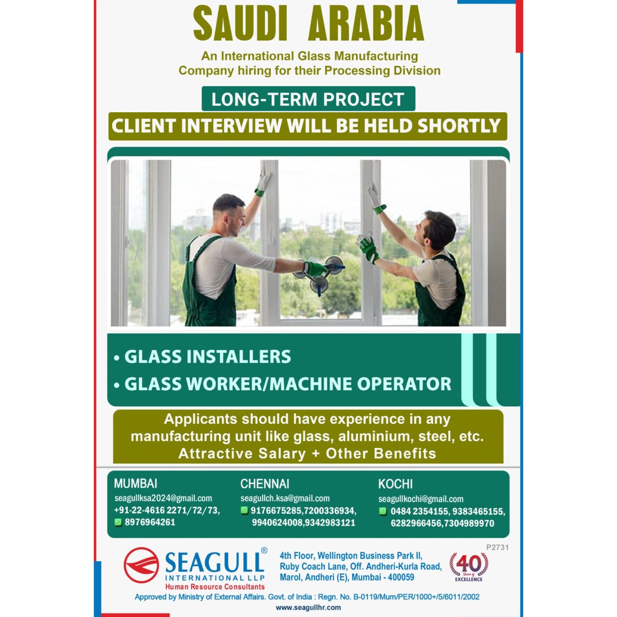 hrd1_seagull's tweet image. 🇸🇦Saudi Arabia Jobs
✔Long Term Project
💻Client Interview Shortly 
📍Interview Location - Mumbai , Chennai &amp;amp; Kochi
.

.

.
#saudiarabiajobs #glassinstallers #glassworker #machineoperator #glassmanufacturingcompany