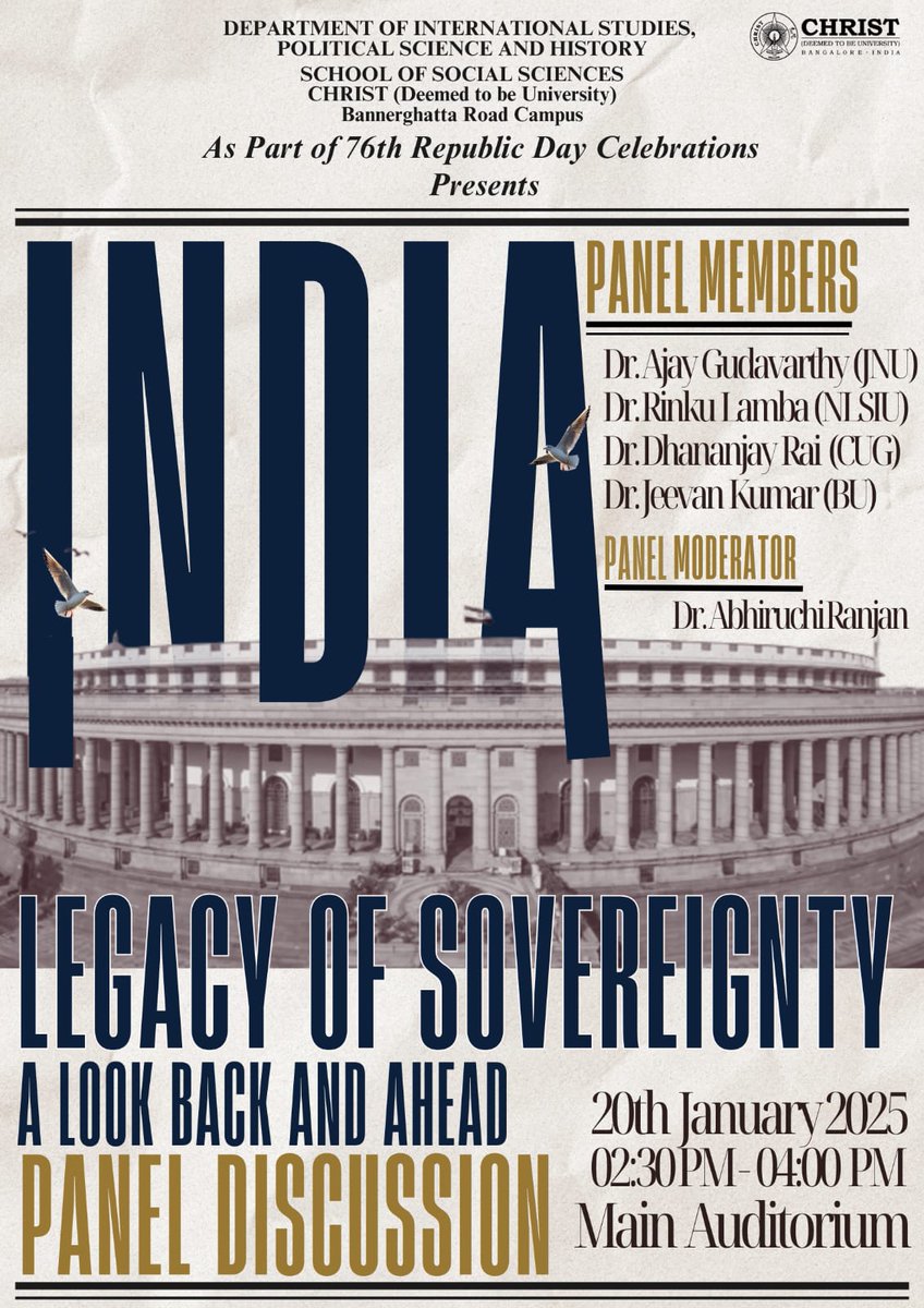 Looking forward to interaction on 18 Jan at the Sri Sathya Sai Institute of Higher Learning (deemed university in Anantapur, Andhra Pradesh) and 20 Jan, 2025, at Christ University (Bannerghatta Road Campus, Bengaluru). Many thanks for the invitation and opportunity to interact.