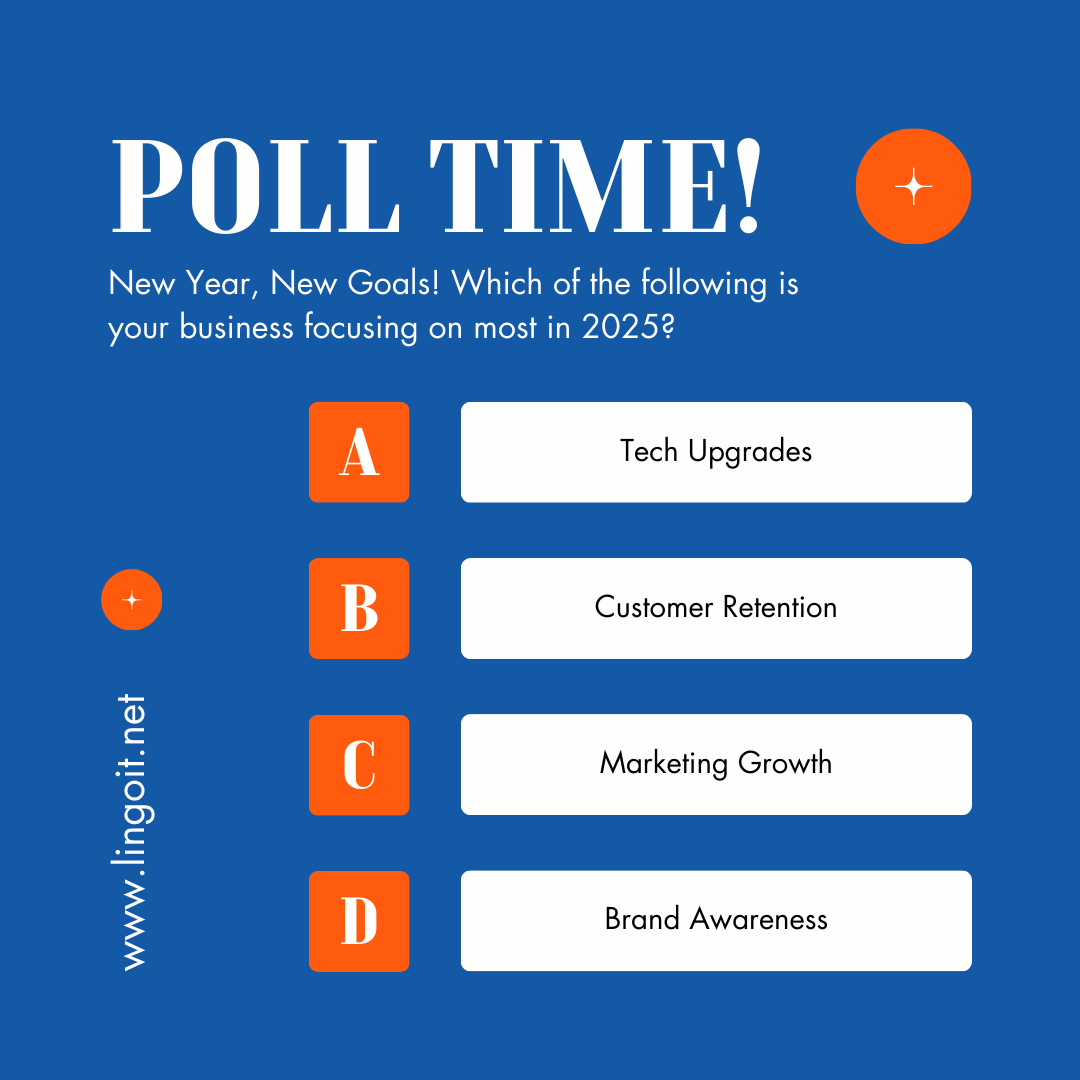 itjamescom's tweet photo. Which is your business focusing on in the new year? Comment below!

Whatever your focus, Lingo is here to help! From boosting your marketing efforts to upgrading your tech, we’ve got you covered. Let's make 2025 your best year yet! 

#BusinessGoals #GrowWithLingo #NewYear https://t.co/qYUYjbRo9i