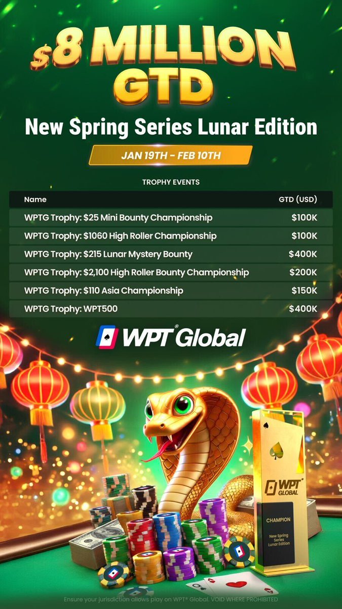 Alex Scott (@alexscott72o) on Twitter photo At <a href="/wpt_global/">WPT Global</a> , Winter is the New Spring!
- Day 1s running now
- Main festival begins on Sunday
- Ideal times for Asian players
- Bonus free rolls for casino players
- Upgraded, more reliable and responsive software
Thirsty for more info? wptglobal.com/poker-promotio… At <a href="/wpt_global/">WPT Global</a> , Winter is the New Spring!
- Day 1s running now
- Main festival begins on Sunday
- Ideal times for Asian players
- Bonus free rolls for casino players
- Upgraded, more reliable and responsive software
Thirsty for more info? wptglobal.com/poker-promotio…