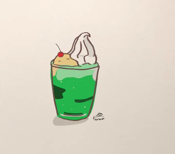 ソフトクリームとバニラアイスのクリームソーダ。 