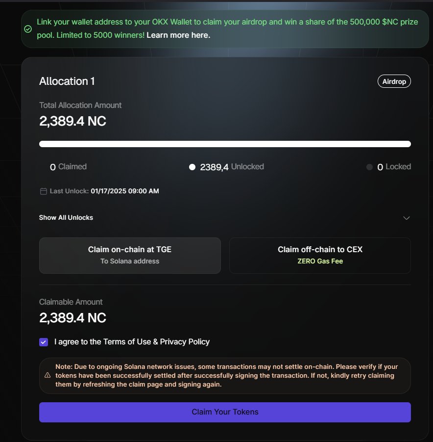 Ya tenemos habilitado el claim del Airdrop de Nodepay! 🔥 Sale en TGE con  el 100% liquido ✓ Si te lo enviaste a OKX te llevarás una parte de los 500k  tokens $