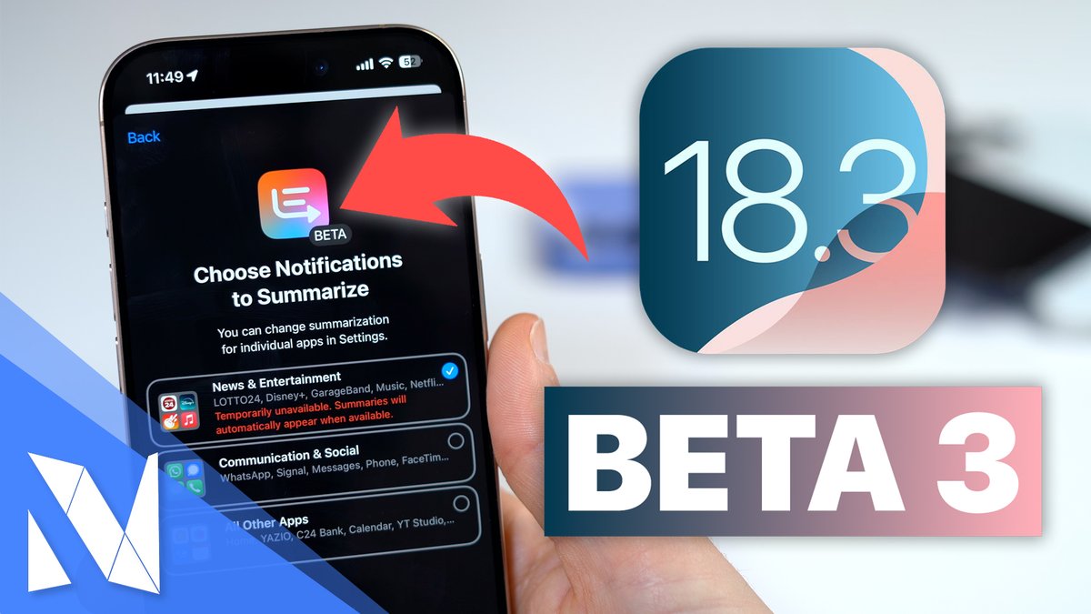 NilsHendrikWelk's tweet image. Apple hat iOS 18.3 Beta 3 für Entwickler veröffentlicht 📱 Dieses Update bringt einen neuen &quot;Summarize Notification&quot; Splashscreen mitsich und deaktiviert die fehlerhaften Zusammenfassungen 🗞️📰 Alles wichtige im Video! 🚀💪🏼 #iOS183 #iOS183Beta3 
--&amp;gt; youtu.be/YPJIESTR2a8
