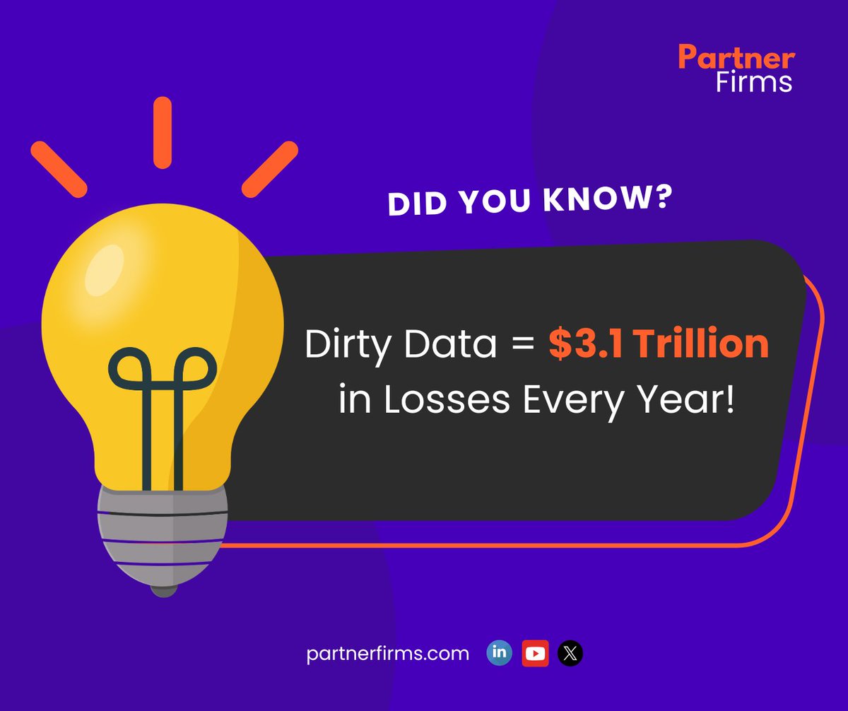 PartnerFirms's tweet photo. Did you know? 💡
Dirty data costs businesses a staggering $3.1 trillion annually! From poor decisions to wasted resources, the cost of inaccuracy adds up fast.

#DataQuality #DataManagement #BusinessInsights #DataSolutions #PartnerFirms #ROI #DataStrategy https://t.co/RPr4LpPCHq