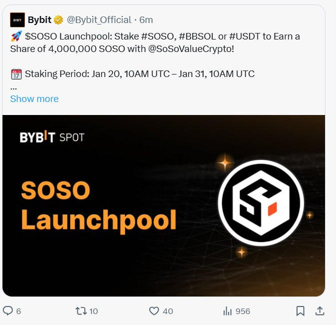 Sosovalue lại list à :)) Đợi ae thở với lấy sức claim cái mấy dev :))

Sosovalue lên Lauchool bybit : partner.bybit.com/b/tcxtrend

Ai chưa làm thì làm Sosovalue season 2 : sosovalue.com/join/Q035RIY0