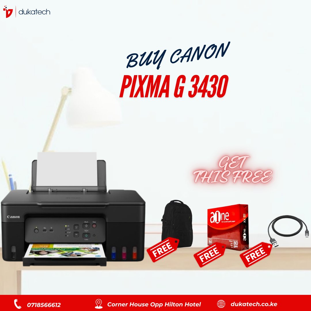 dukatechstores's tweet photo. Don't be left out by this exciting offer.
Buy canon pixma G4470,G3430,and 3470 and get either a back pack ,ream paper or a usb cable.
Visit our shop @corner house along Kimathi street .

Reach out to us via 0718566612

#canon #freeoffer #printer https://t.co/HCE6s4mRul