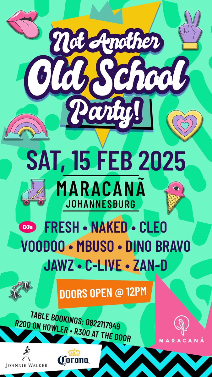 UNAPOLOGETICALLY BIG. 

NOT ANOTHER OLD SCHOOL PARTY!  

Tickets available on Howler now: 🎫👇🏽

howler.co.za/notanotherolds… 

Sat 15 Feb📍<a href="/SandtonMaracana/">Maracanã Sandton</a> 

<a href="/DJFreshSA/">DJ Fresh (Big Dawg)</a> <a href="/djcleo1/">#EskhaleniParty</a> <a href="/Naked_Dj/">IG : @naked_dj</a> <a href="/DjMbuso1/">Dj Mbuso</a> <a href="/DJDINOBRAVO/">DJ DINO BRAVO®️</a> <a href="/IAmNotDJVoodoo/">DJ Voodoo</a> <a href="/DjZanD/">Dj Zan-D</a> &amp; <a href="/DJJawzLive/">DJ JAWZ LIVE STREAM ABOUT FOKOL</a> <a href="/JClassbyDJJawz/">JClass</a>