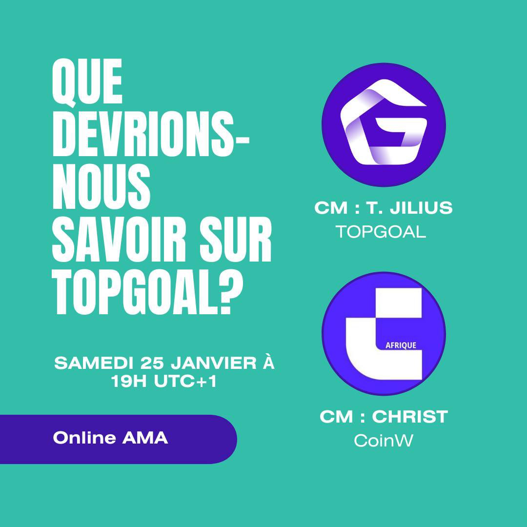TJilius's tweet photo. 🚀 Participez à notre Événement Spécial CoinW X TopGoal 🚀

Date : Samedi 25 janvier à 19H UTC+1

TG : https://t.co/mr9Op7IIOb…

Giveaway : 100$ $GOAL ( pour 5 gagnants )

Posez vos questions en commentaire ( nous allons choisir 5 meilleures questions ) 

#GOAL #CoinW #CRYPTO https://t.co/0Zh8iNkXak