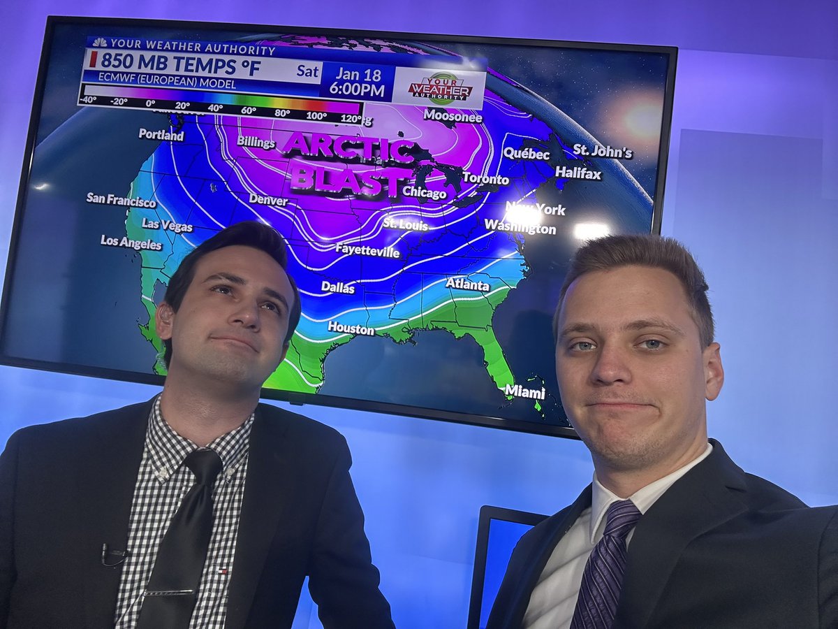 RugsWX's tweet photo. The look on our faces says it all…@Perry_Ely and I are NOT looking forward to the next few days 😂🤣 #ARwx #NWANews https://t.co/ChxVa4yezV
