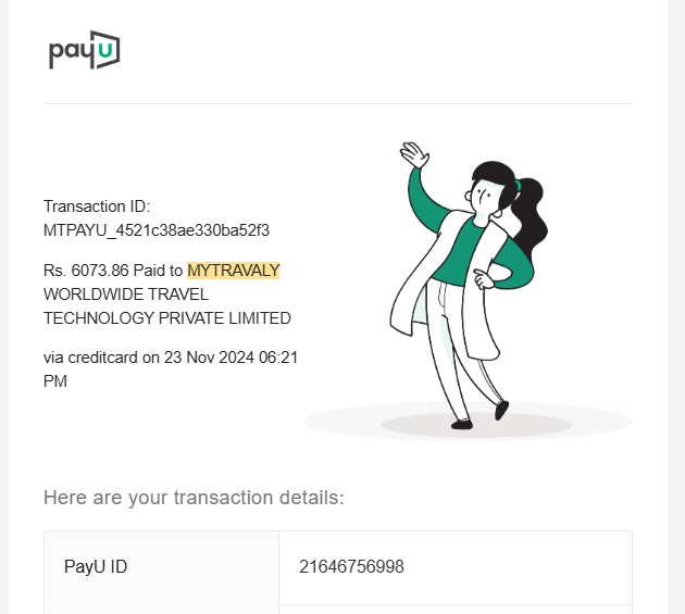 Tanvi Bajaj (@tanv_ism) on Twitter photo Need to amplify a scam <a href="/BlrCityPolice/">ಬೆಂಗಳೂರು ನಗರ ಪೊಲೀಸ್ BengaluruCityPolice</a>
I booked a hotel from <a href="/MyTravaly/">MyTravaly Worldwide</a> ID (MTR242503881) for 6k, got no room booking and instead asked me to pay 9k more for booking another hotel. I asked for refund and got no response. Such a scam company! Refund my 6k back. @ImHamlet_OG Need to amplify a scam <a href="/BlrCityPolice/">ಬೆಂಗಳೂರು ನಗರ ಪೊಲೀಸ್ BengaluruCityPolice</a>
I booked a hotel from <a href="/MyTravaly/">MyTravaly Worldwide</a> ID (MTR242503881) for 6k, got no room booking and instead asked me to pay 9k more for booking another hotel. I asked for refund and got no response. Such a scam company! Refund my 6k back. @ImHamlet_OG