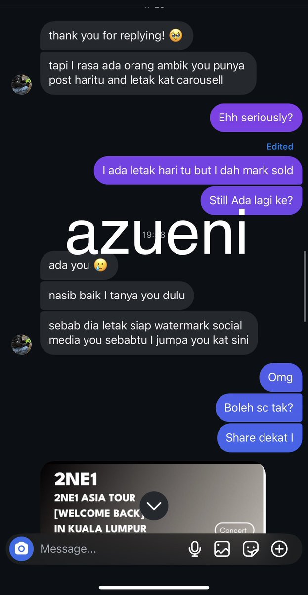 wanihaee's tweet photo. Please everyone becareful dengan scammer. I baru je orang dm tanya I still jual ticket 2NE1 in KL. Dah sold out okay! The scammer use my prove detail untuk scam orang lain becareful. All scammer pergi rotten dalam neraka!!!! 

#2NE1inKL #WTS2NE1inKL #pasar2ne1 https://t.co/bhXKxlsXmF
