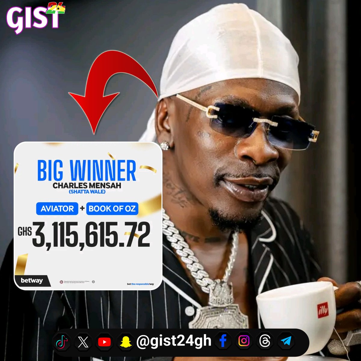 Congrats to Shatta Wale on winning a huge 3 million GHS on Aviator betting! 🎉💰 #BigWinner #ShattaWale