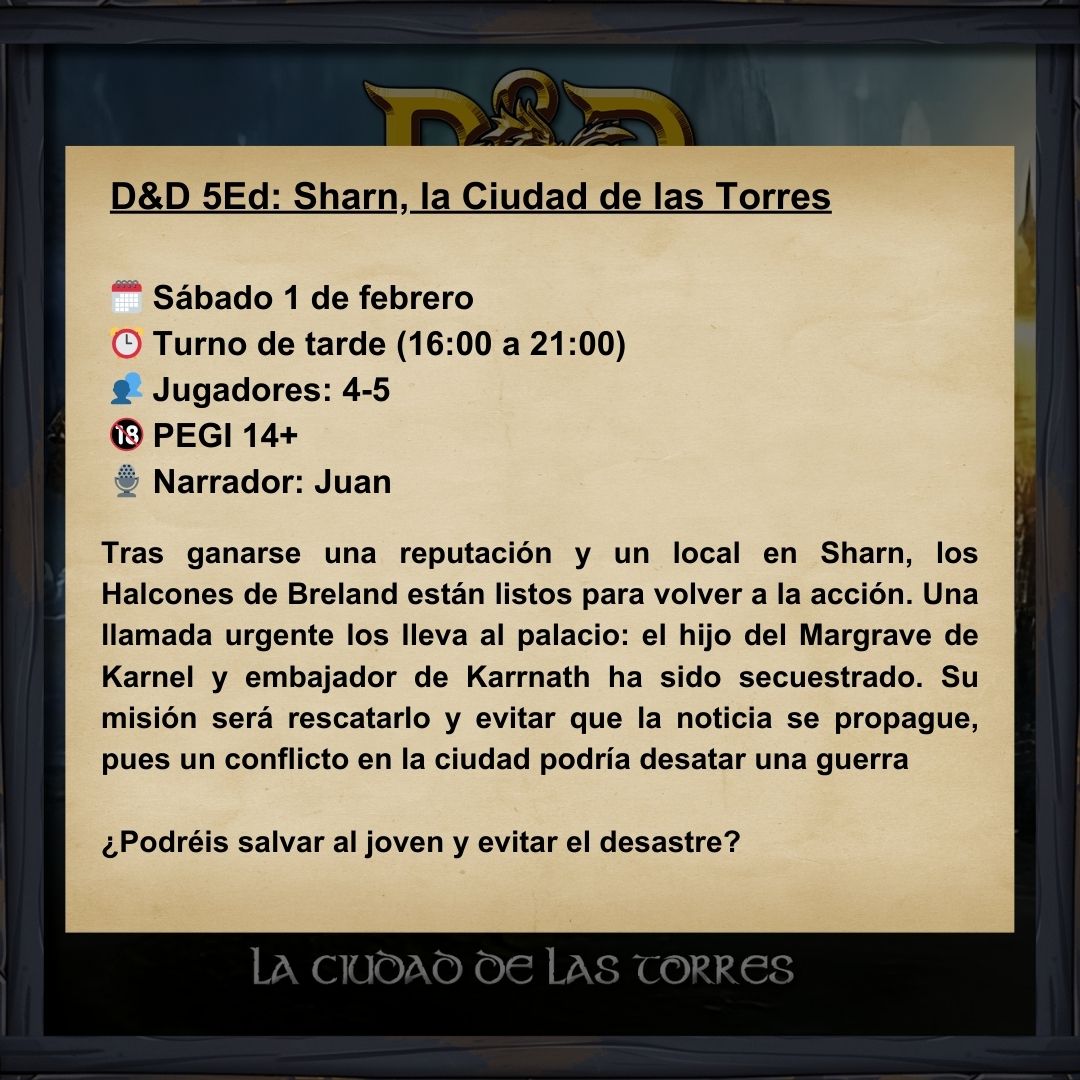 AcYggdrasil's tweet photo. 🎲 TURNO DE TARDE en Jornadas #Ragnarol (16:00-21:00) ¡Mesas abiertas!

⚔️ D&amp;D 5E: Sharn, la Ciudad de las Torres
💥 Fallout: Amenaza Temporal

A. C. Yggdrasil | C/ Minerva, 2 (Córdoba).

¡Inscríbete YA!
➡️https://t.co/qqEZf8g8jb

#rol #eventos #cordobaesp #acyggdrasil https://t.co/IXdZRX0uGz