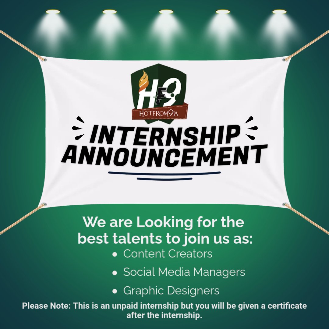 Hotfrom9ja's tweet photo. Apply for 3 months unpaid remote internship

We're looking for:
- Content/Article Writers
- Social Media Managers
- Graphic Designers

How to Apply:
https://t.co/GZ8kQGgsxY
#AbujaTwitterCommunity 
#FCTwente 
#nysc 
#TheTraitors 
#TrendingNow https://t.co/IIj6rc38cz