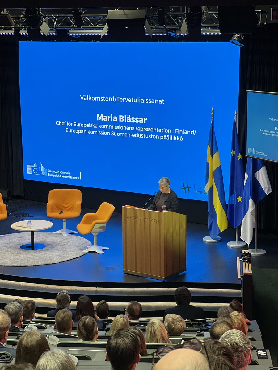 Hanaholmen's tweet photo. Chefen för EU-kommissionens representantion i Finland, Maria Blässar ⁦@EUkomissio⁩ öppnar EU-30 seminariet. 

#hanaholmen50 #eu30 #finland #sverige https://t.co/CXCgMR0NGf