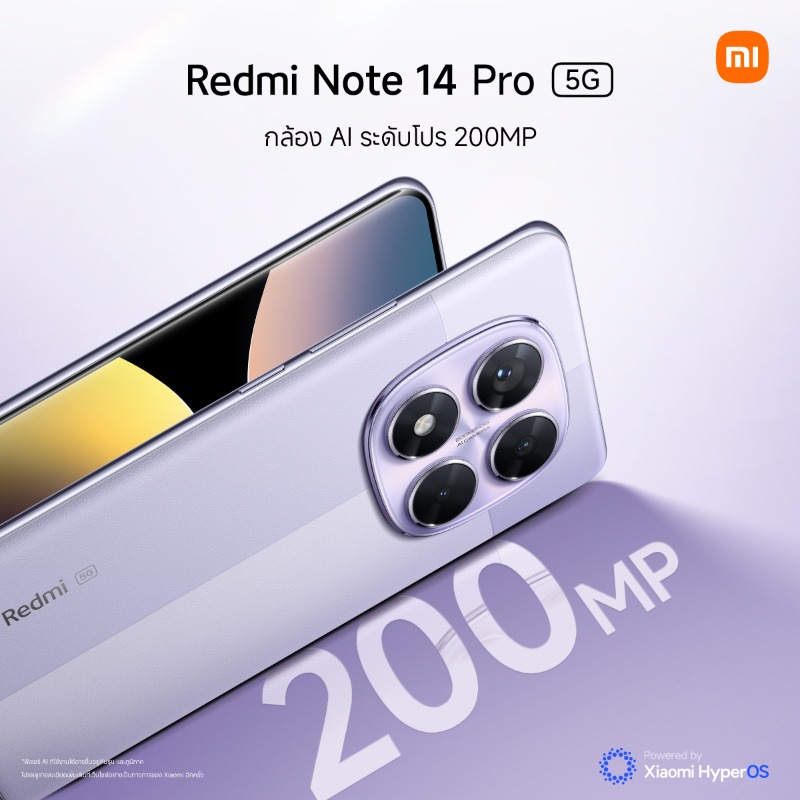 XiaomiThailand's tweet photo. วางจำหน่ายแล้ววันนี้! Redmi Note 14 Pro 5G สมาร์ทโฟนที่พร้อมให้คุณ 'ปังทุกช็อต เป๊ะด้วย AI'