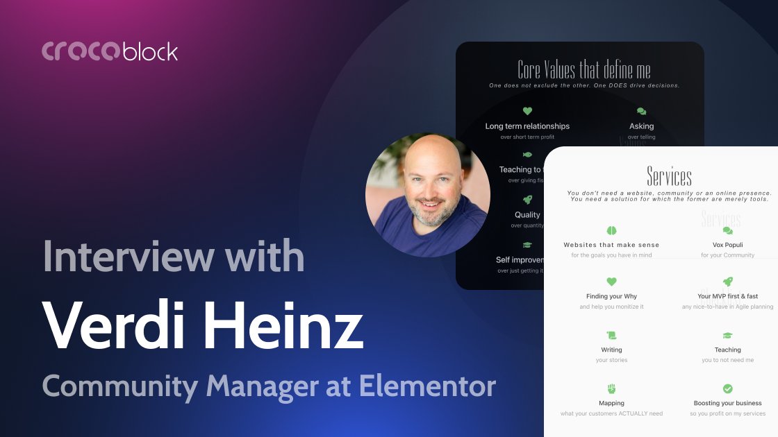 MRcrocoblock's tweet photo. "Listen to every opportunity you get" - @HeinzVerdi 

🤗Discover how Verdi Heinz, Community Manager at @elemntor, built a thriving community, balanced work-life challenges, and embraced AI to shape the future.

https://t.co/etzGy4efsl 

#WordPress #Interview #Elementor