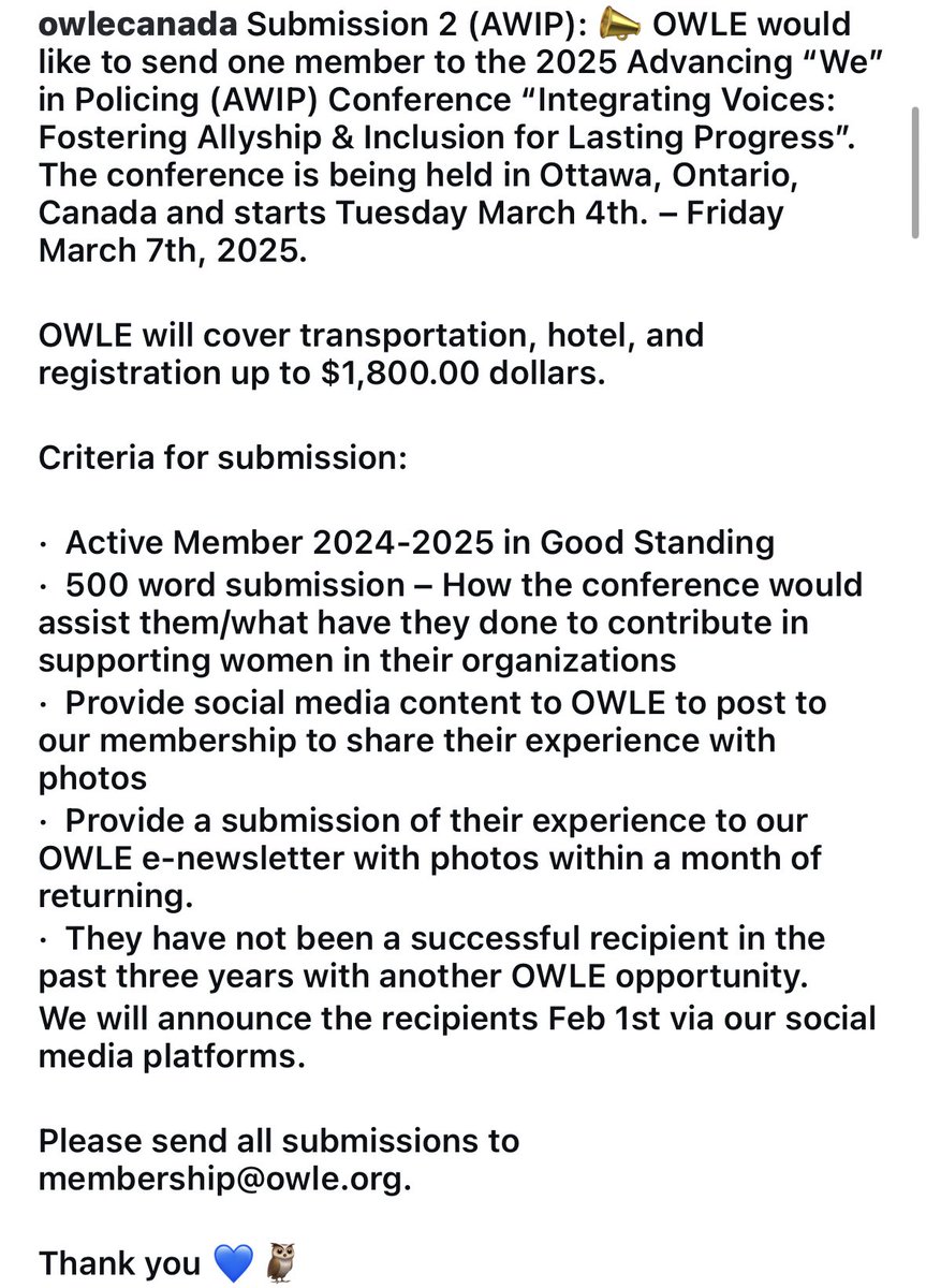 📣 OWLE is sending one member to the upcoming AWIP conference being hosted in Ottawa, Ontario. Please read below for more details.