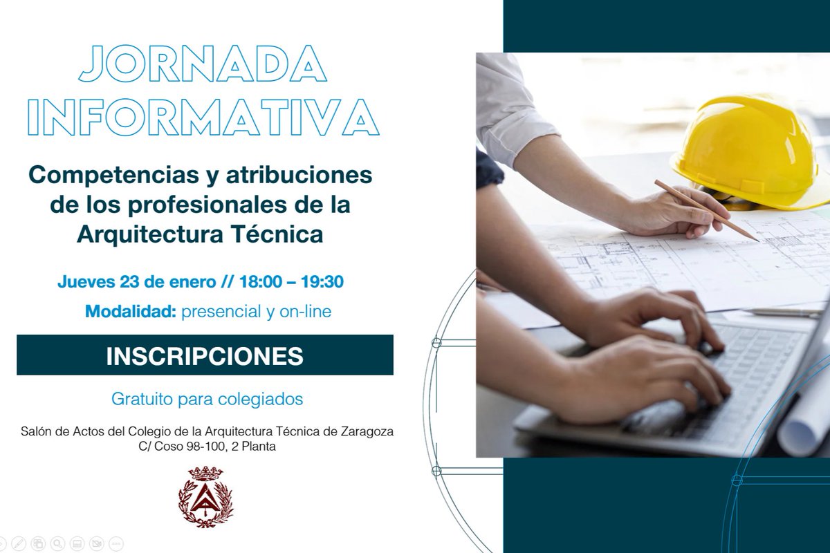 🔵 Jornada Informativa: Competencias y Atribuciones de los Profesionales de la Arquitectura Técnica

Se analizarán las atribuciones en cada uno de los principales campos de actividad

📍online y presencial-c/Coso, 100, 2ª planta
📆23 enero
🕒18-19:30h
ℹ️ acortar.link/ZRFhYM