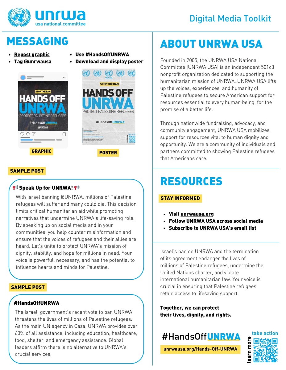 Saniiii21's tweet photo. Israel is banning UNRWA in Palestine. Posing a THREAT to much needed supplies, safety and education of the Palestinians!

Please, for the sake of humanity, use this hashtag #HandsOffUNRWA as much as possible and take a moment to read this flyer issued by UNRWA itself. Thank you. https://t.co/ve6leGWoBf