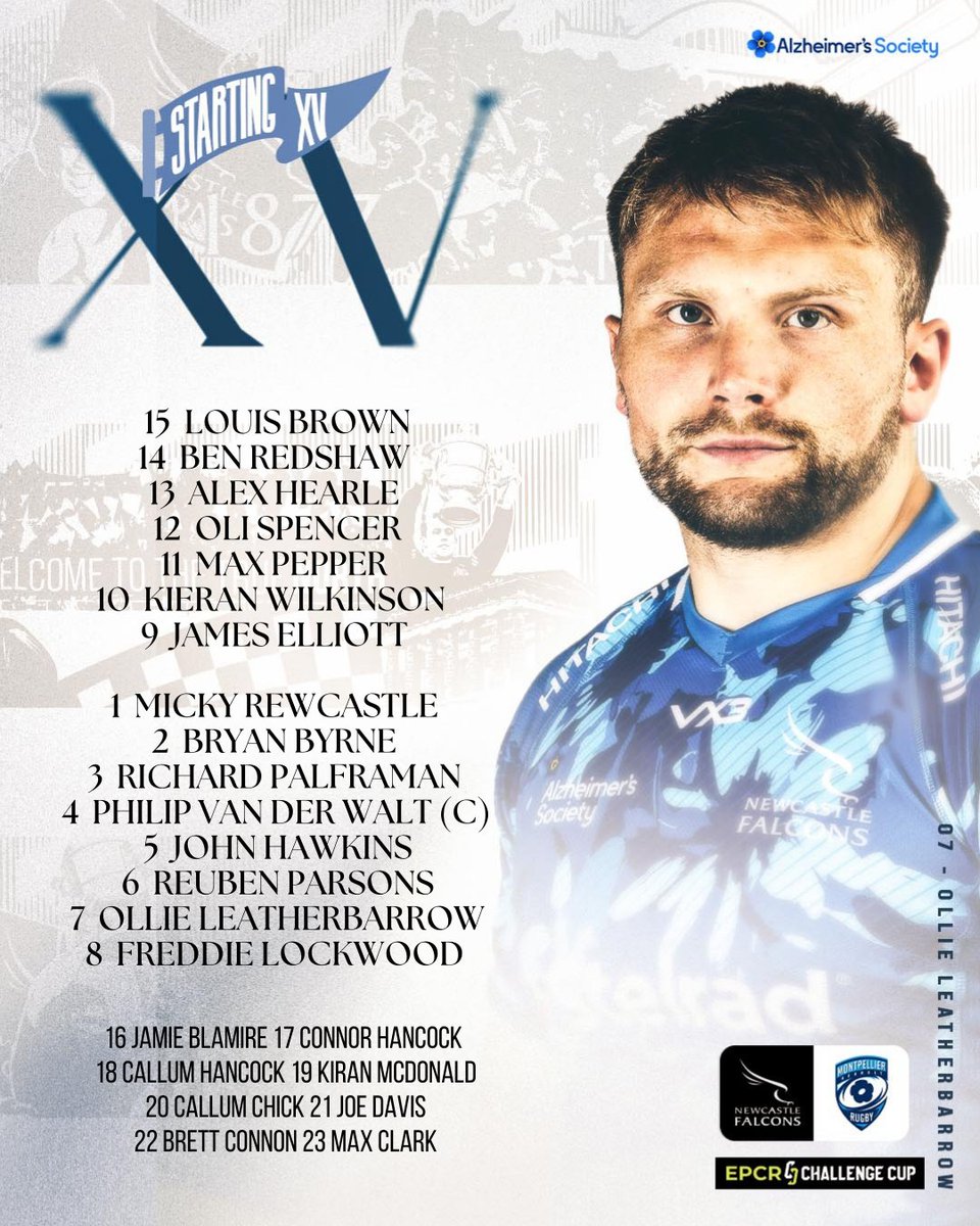 This is how Newcastle Falcons line up for tonight's EPCR Challenge Cup encounter with French side, Montpellier.

The 8pm kick-off at Kingston Park 𝗜𝗦 included on the 2024-25 season ticket. 

newcastlefalcons.co.uk/team-news-falc…

#TrueNorth