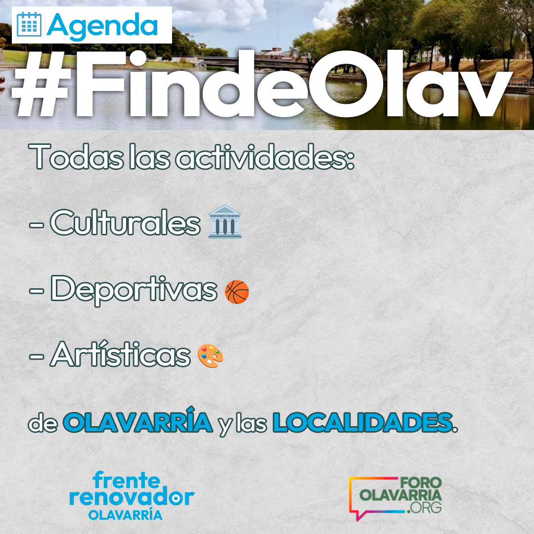ForoOlavarria's tweet photo. ✅ Chequeado por Agenda #FindeOlav: ¡El verano se disfruta en #Olavarría y las localidades! 🌞

🗓️¡Armá tu finde ideal con todas las propuestas que traemos para vos!

#AmorxOlavarría❤️
#AmorxLasLocalidades❤️
#AmorxLaCultura❤️
#AmorxElDeporte❤️
#TurismoOlavarría https://t.co/WfHOKGhjRS