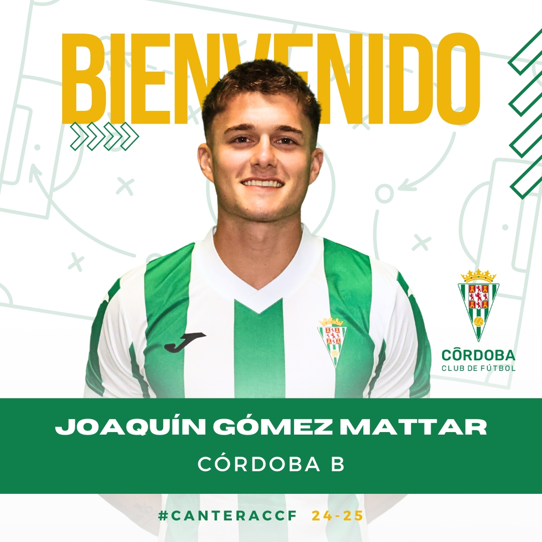 Cantera_CCF's tweet photo. 🗒️ 🄲🄾🄼🅄🄽🄸🄲🄰🄳🄾 🄾🄵🄸🄲🄸🄰🄻

👉🏻Joaquín Gómez Mattar (21/3/2005), 🆕 jugador del #CórdobaB 💚

ℹ️El delantero argentino, que llega procedente de @Newells , reforzará el ataque ⚽️🔥del filial blanquiverde.

🙋🏻‍♂️ ¡Bienvenido, Joaquín 🇦🇷! 

#️⃣ #CCFB2425 https://t.co/hjZmYC90dv