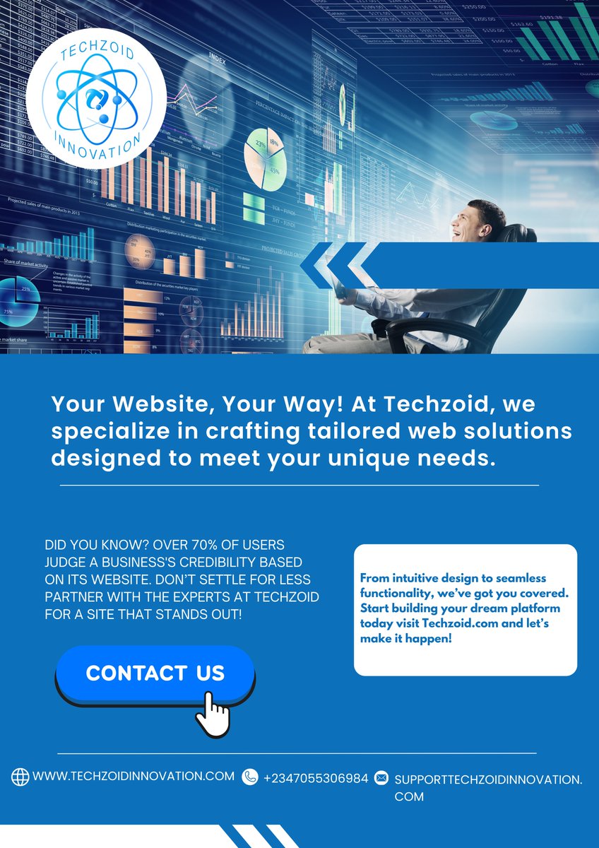 TechzoidNG's tweet image. 🌐 Your Website, Your Way! At Techzoid, we specialize in crafting tailored web solutions designed to meet your unique needs. Techzoid.com 

#WebDevelopment #DigitalTransformation #WebsiteDesign #CustomWebSolutions #OnlinePresence #BusinessGrowth #TechInnovation
