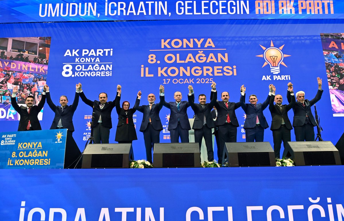 Akparti's tweet photo. Genel Başkanımız ve Cumhurbaşkanımız Recep Tayyip Erdoğan, Karatay Spor ve Kongre Merkezi'nde düzenlenen Konya 8. Olağan İl Kongremize katıldı. Umudun, İcraatın, Geleceğin #AdıAkParti https://t.co/5Q9She5A2W