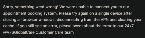 imptyrn's tweet photo. @vfsglobalcare hi; your system is not working properly. until yesterday I could at least log in but today it gives the following error. I cleared the cache and I don't use vpn. pls help https://t.co/zLcQH2fh33