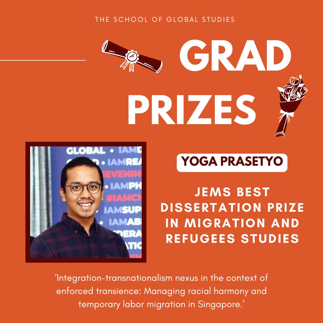🏆 Congrats Yoga Prasetyo (<a href="/YLordason/">Yoga Prasetyo</a>) for recieving the 'JEMS Best Dissertation Prize in Migration and Refugee Studies', for his work, "Integration-transnationalism nexus in the context of enforced transience: Managing racial harmony and temporary labor migration in Singapore."