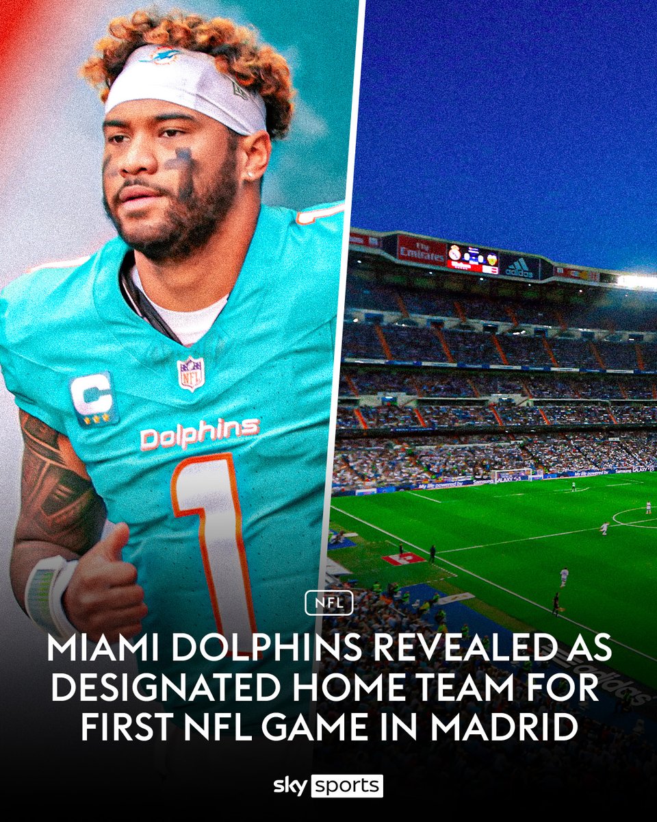 SkySportsNFL's tweet photo. The Miami Dolphins are heading to the Santiago Bernabeu 🐬🇪🇸 https://t.co/gLq1osWgdY