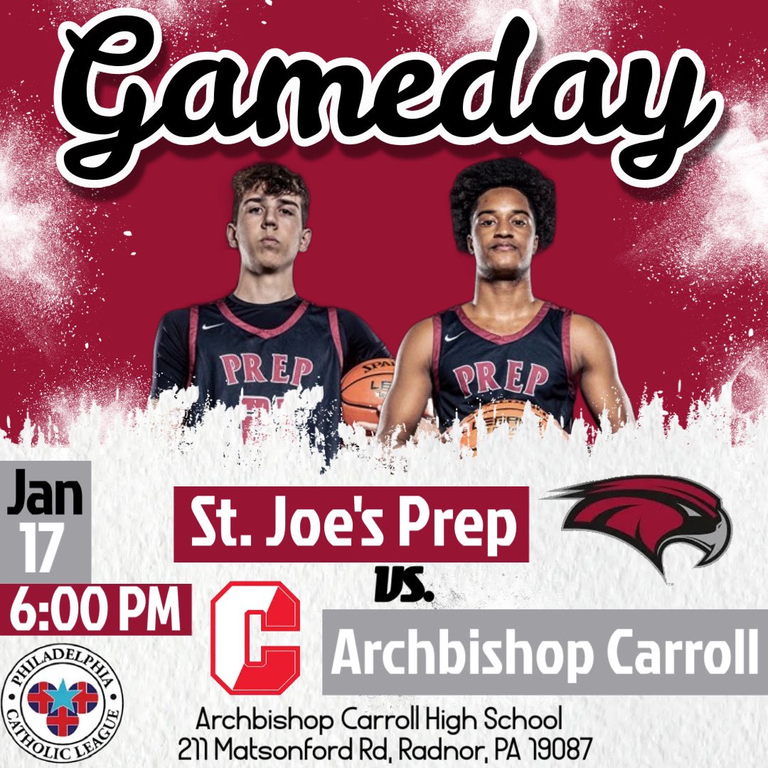 🚨GAMEDAY🚨

Game 14
🏀 Record: 9-4 (5-0)
🆚 Archbishop Carroll (6-7 (2-3))
⏰ 6:00 pm
📍Archbishop Carroll
📺 youtube.com/@wsjp?feature=…

#GoPrep #AMDG #BeAboutIt