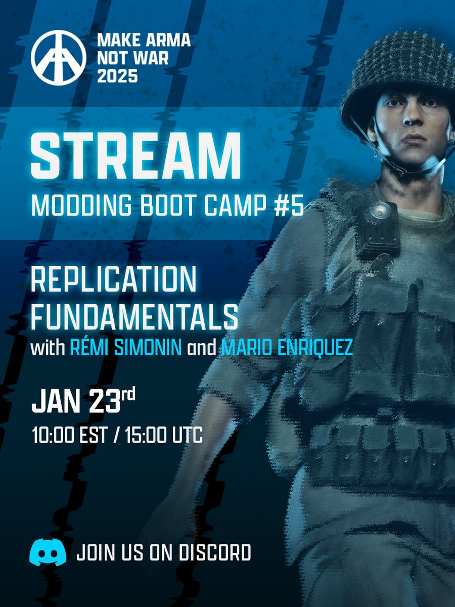 Join us for our Modding Boot Camp #5 on January 23rd at 15:00 UTC!

In this session, we will explore the fundamentals of replication within the Enfusion Engine, highlighting key concepts and common challenges. Through detailed examples and clear explanations, you’ll gain a solid