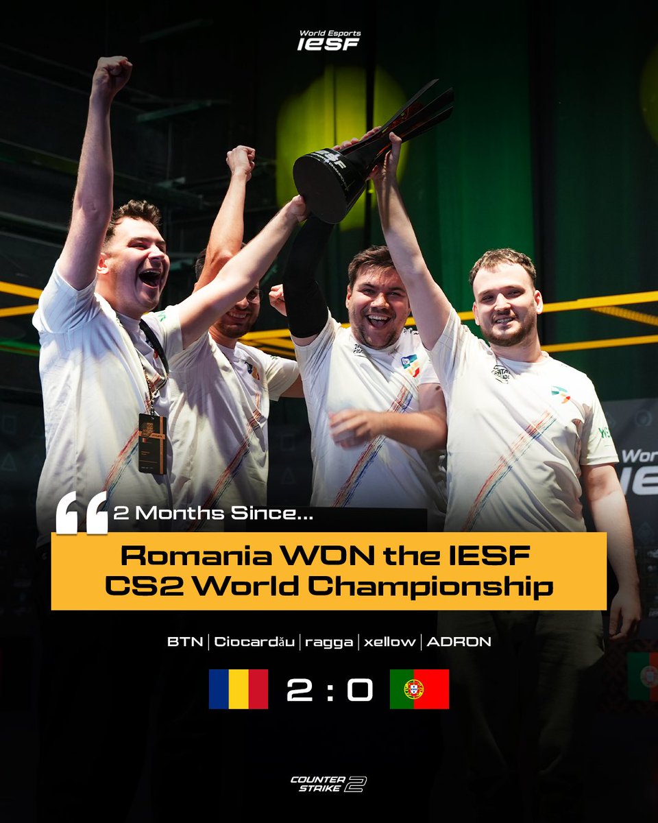 iesf_official's tweet photo. Romania’s win feels timeless, even two months later. 🇷🇴🏆
#IESF x #WEC24 https://t.co/IDuOowtQGX