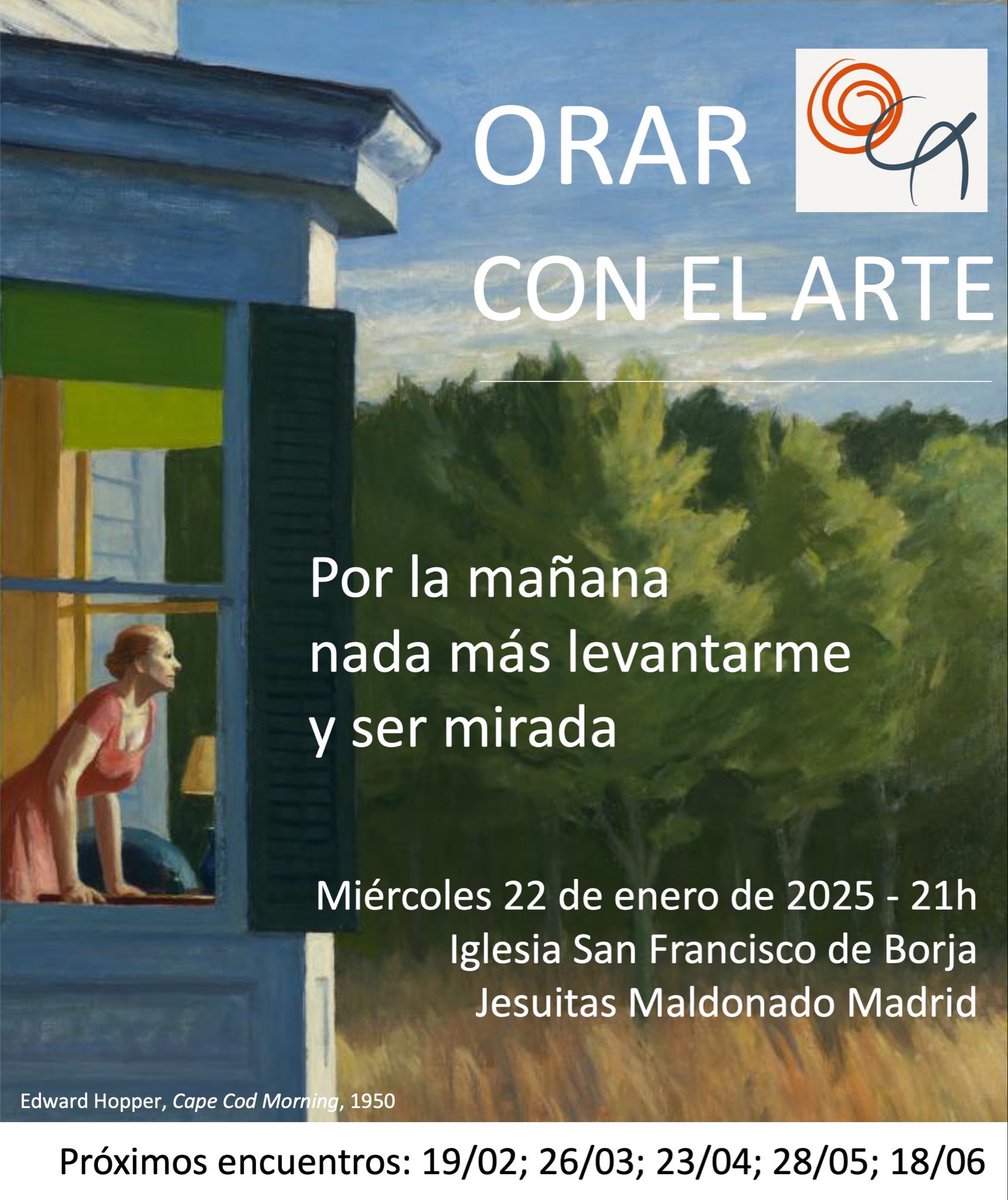 Bert Daelemans SJ (@bertdael) on Twitter photo 😃Empezamos nueva temporada de #Orarconelarte <a href="/ParroquiaBorja/">Parroquia San Francisco de Borja</a> con este célebre cuadro de Edward Hopper que nos invita a mirar…
Quisiera mirar
para ver lo que tú ves:
eso, nada más 😃Empezamos nueva temporada de #Orarconelarte <a href="/ParroquiaBorja/">Parroquia San Francisco de Borja</a> con este célebre cuadro de Edward Hopper que nos invita a mirar…
Quisiera mirar
para ver lo que tú ves:
eso, nada más