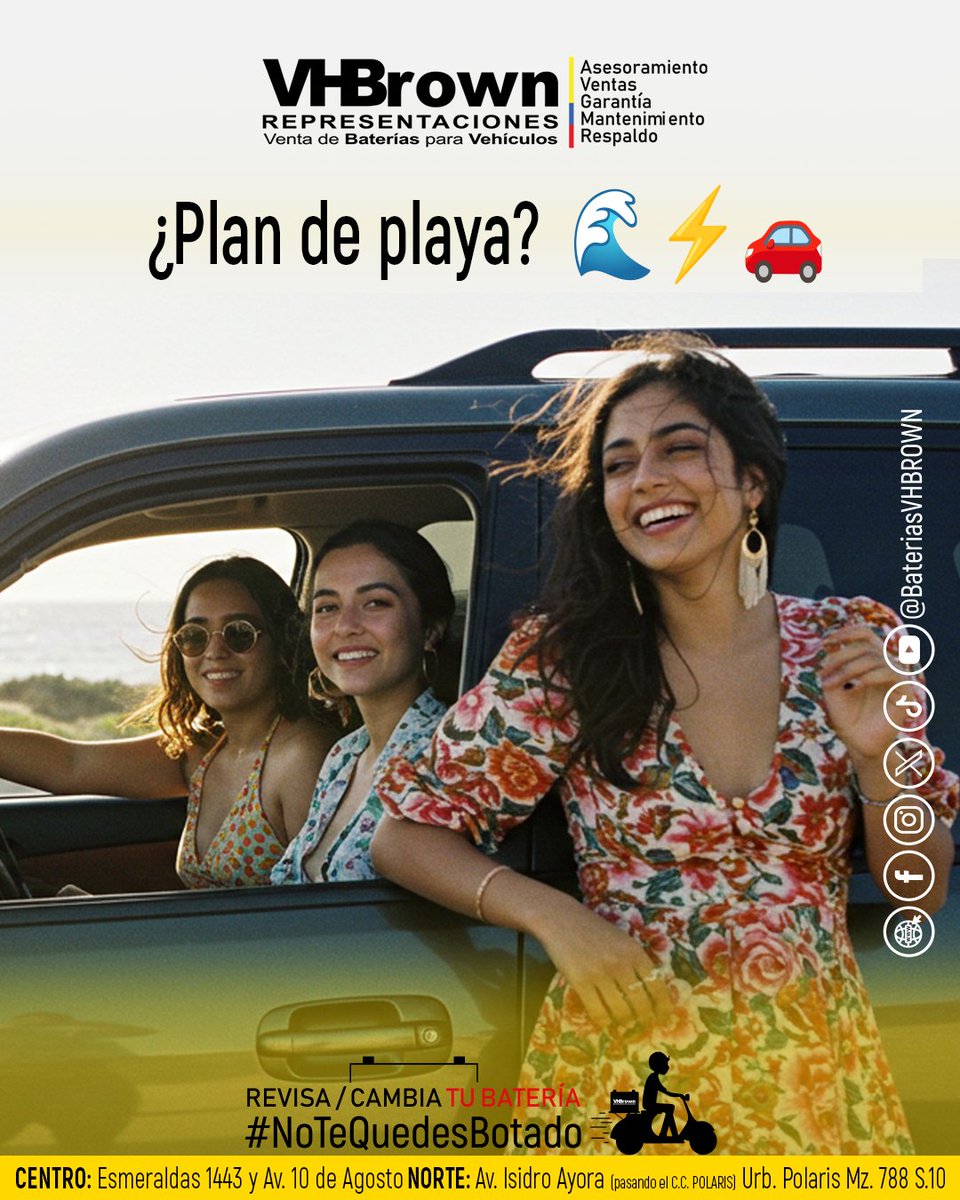 BateriasVHBROWN's tweet photo. #FinDeSemana #PlanPlaya 

#NoTeQuedesBotado 
#VHBrown #Baterías #Guayaquil 
#Samborondón #ViaLaCosta https://t.co/B5BWjB0IcT