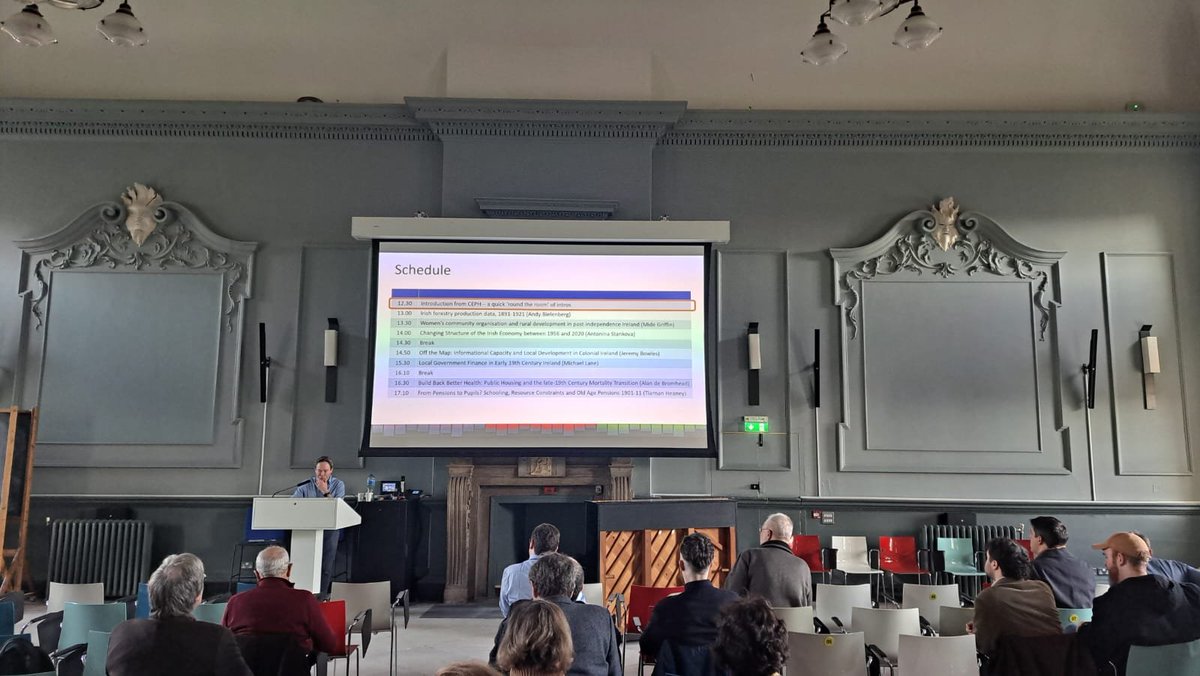 ceph_ie's tweet photo. @ronanlyons  opens the Irish Quantitative History Workshop 2025. Lots of great research being presented throughout the day, ranging from Irish women's role in rural development in Ireland, to public housing in the late 19th century

#econtwitter #economichistory #NSRPproject

@tcdeconomics