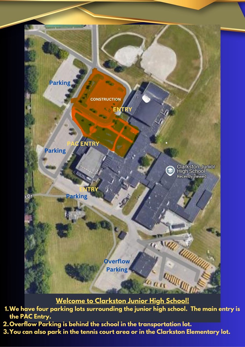 ClarkstonBball's tweet photo. Tonight, we will play one final game at the Old High School gym (Current Junior High) with the construction of the new gym. Please look at the map of where to enter the building and where to park. #ClarkstonBasketball https://t.co/Xx0GV2gdX4
