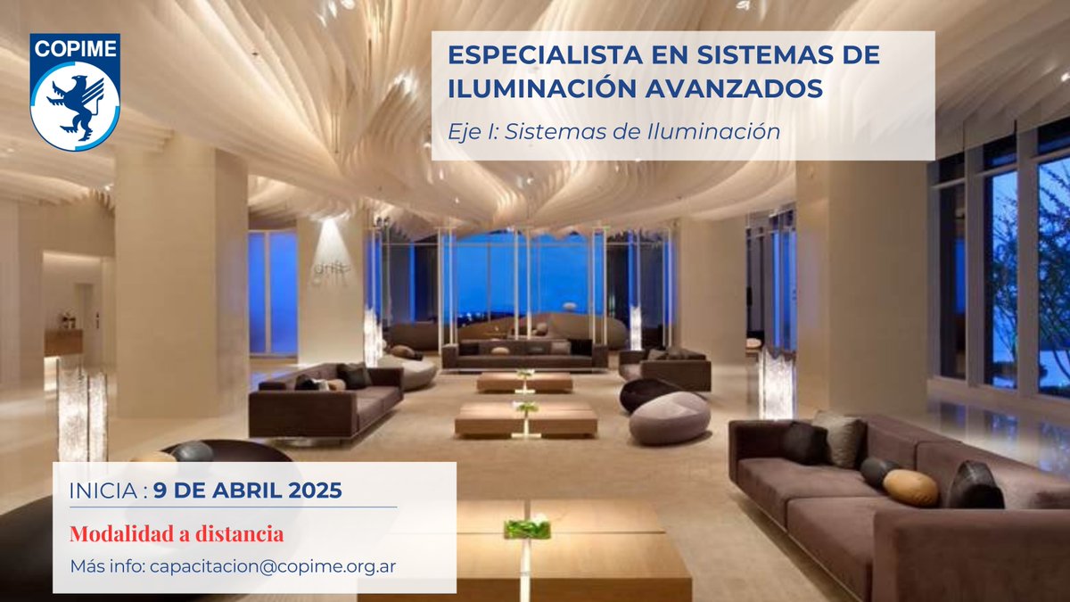 copimeorg's tweet photo. #Curso: Especialista en Sistemas de #Iluminación Avanzados - Eje I: Sistemas de Iluminación
📅Inicio: 09/04/2025
Fin: 30/04/2025
⌚Miércoles de 18:30 a 21:00 hs
A distancia
🔗Más info https://t.co/P7TvEWoaSW
📧Consultas: capacitacion@copime.org.ar
#CapacitacionCOPIME #Copime https://t.co/crCFZiMWBX