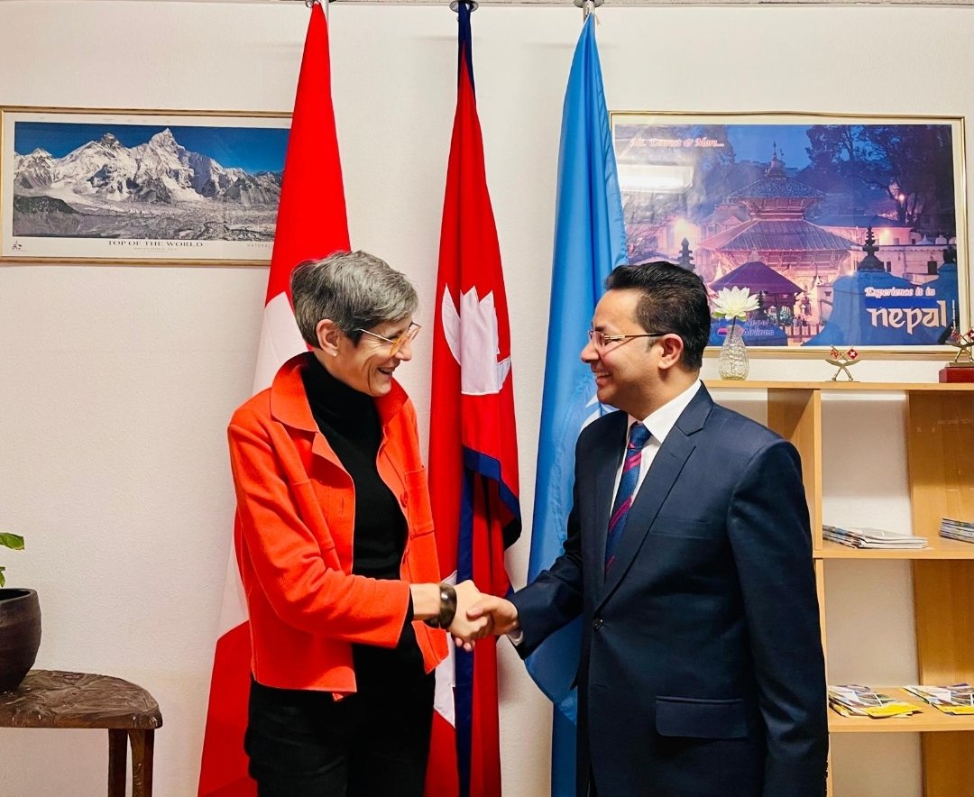 Nepal in Geneva (@pmngeneva) on Twitter photo Ambassador <a href="/RPDSUBEDI/">Ram Prasad Subedi</a> received Swiss Ambassador to Nepal H E Dr. Danielle Meuwly <a href="/SwissAmbNepal/">Ambassador Dr. Danielle Meuwly</a> at the Mission today. The two ambassadors discussed ways to strengthen ЁЯЗ│ЁЯЗ╡- ЁЯЗиЁЯЗн cooperation. <a href="/MofaNepal/">MOFA of Nepal ЁЯЗ│ЁЯЗ╡</a> <a href="/SwissMFA/">Swiss MFA</a> Ambassador <a href="/RPDSUBEDI/">Ram Prasad Subedi</a> received Swiss Ambassador to Nepal H E Dr. Danielle Meuwly <a href="/SwissAmbNepal/">Ambassador Dr. Danielle Meuwly</a> at the Mission today. The two ambassadors discussed ways to strengthen ЁЯЗ│ЁЯЗ╡- ЁЯЗиЁЯЗн cooperation. <a href="/MofaNepal/">MOFA of Nepal ЁЯЗ│ЁЯЗ╡</a> <a href="/SwissMFA/">Swiss MFA</a>