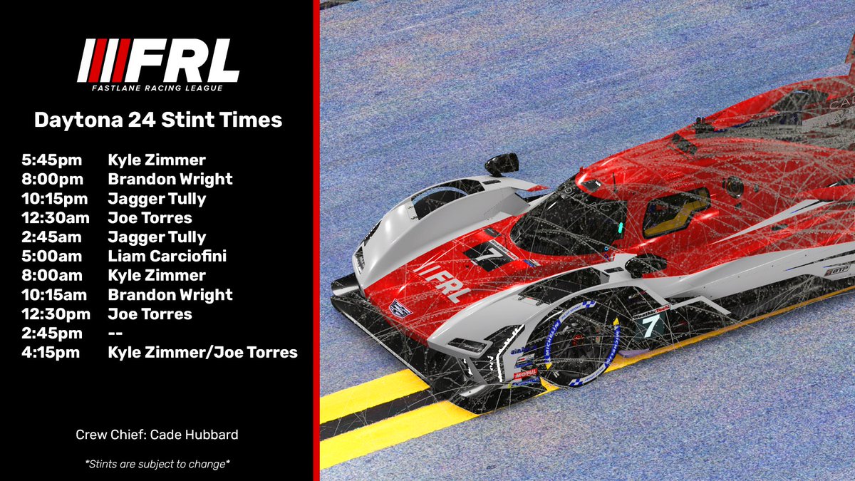 FRLeSports's tweet image. Today, we look to start our journey to back to back Daytona 24 Champions! 

@KDZ_Gaming @JoeTorres2933 @BWrightRacing @jagger4800 &amp;amp; @WiamWacing will be our drivers!

@CadeHubbard back as our crew chief!