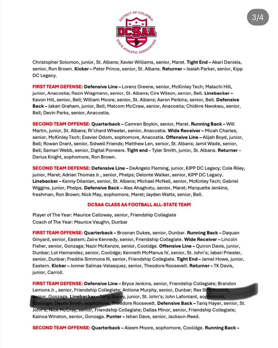 Blessed to be named DCSAA All State 1st team at Defensive line!!!