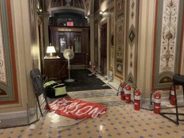 Since the inauguration is moving indoors, here is a suggestion for decorations so the “law and order” guy see what supporters did. Just make it as it was on Jan 6, 2021.