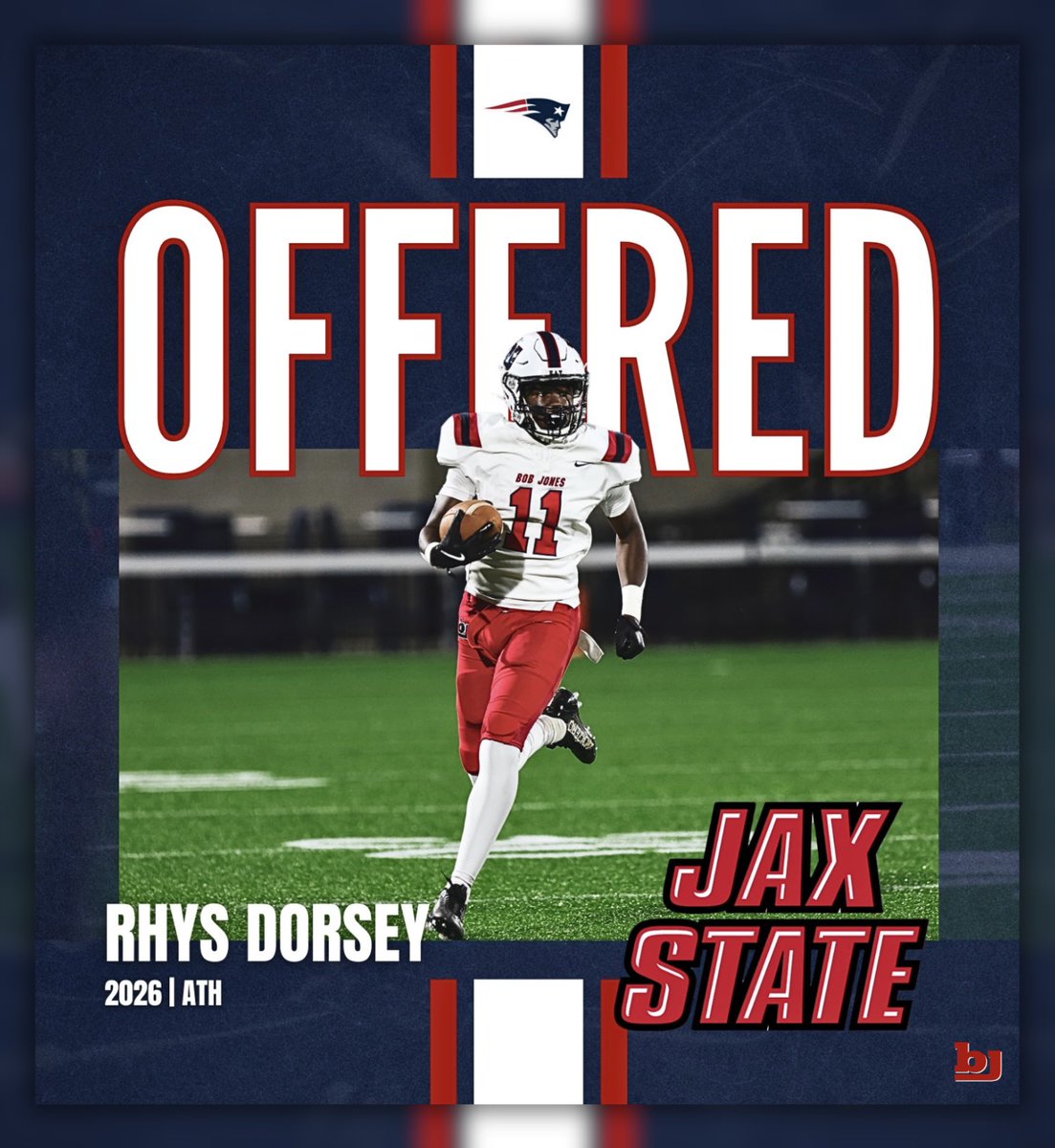Congratulations to Rhys Dorsey on earning an offer from Jacksonville State! 

#EAT | #BJP | #recruitBJP