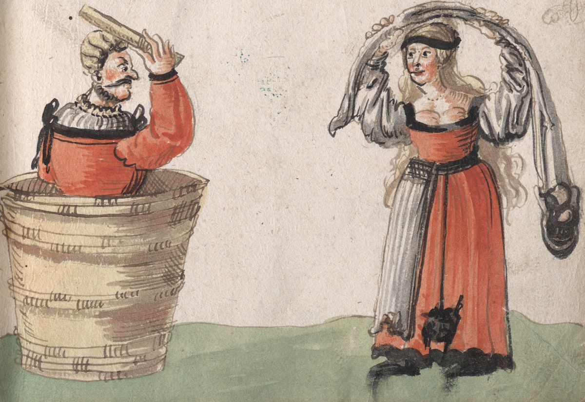 Amid the images of swordplay, jousting, and wrestling, some 15th-century “fight books” (Fechtbücher) depict scenes of fierce combat between women and men, the latter stood waist-high in holes or barrels. What was going on? publicdomainreview.org/collection/fec…