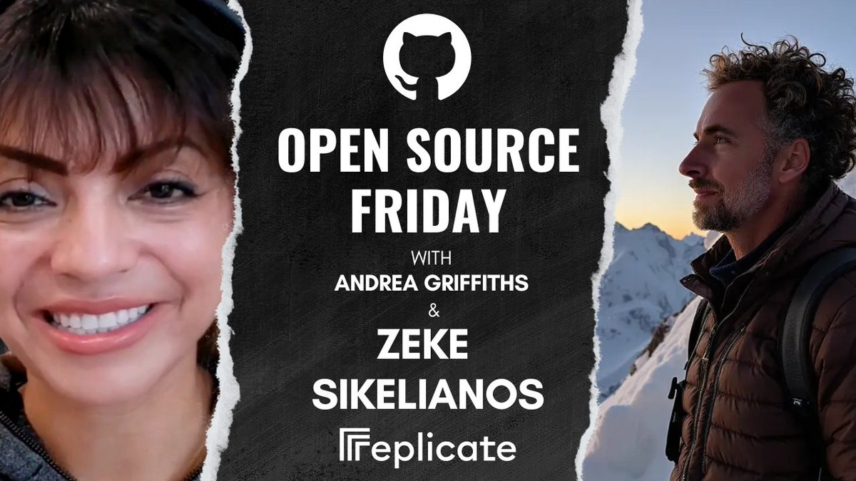 github's tweet image. Join us live for #OpenSourceFriday with @Zeke from @Replicate! We&apos;re diving into cloud APIs, design, and democratizing AI development. 
youtube.com/live/Gyzja1ClO…